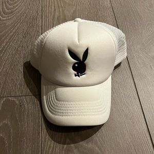 Playboy White Embroidered Logo Trucker Hat